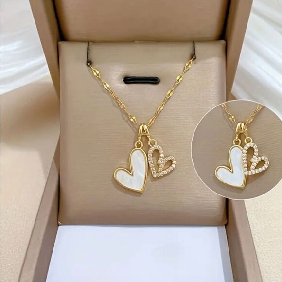 Diamond Double Heart Gold Necklace - Picture 1 of 6